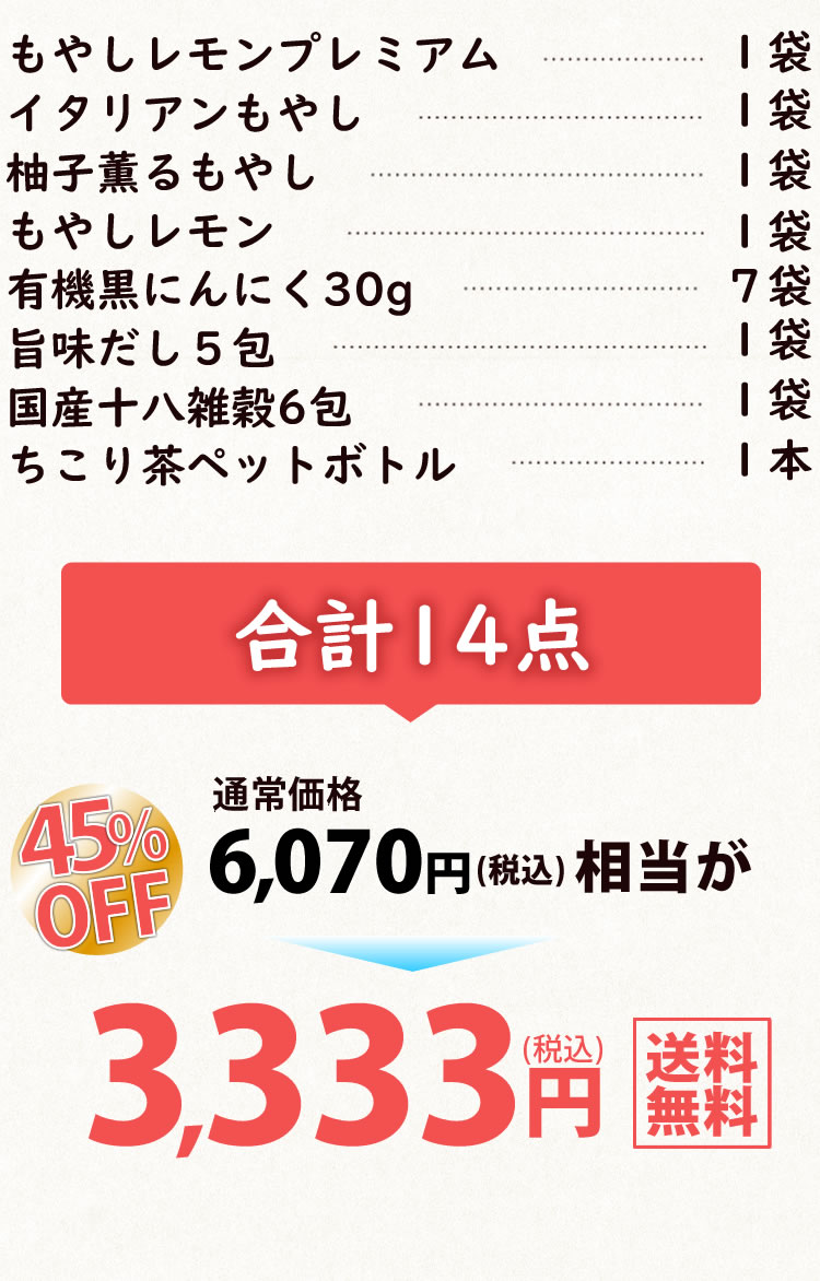合計8種14袋6,070円相当が3,333円送料無料
