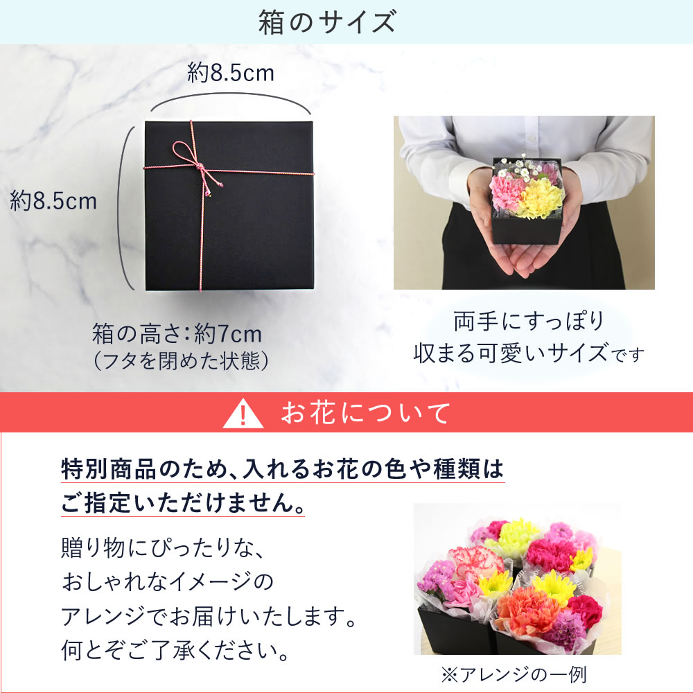 箱のサイズ・花の色や種類は指定不可