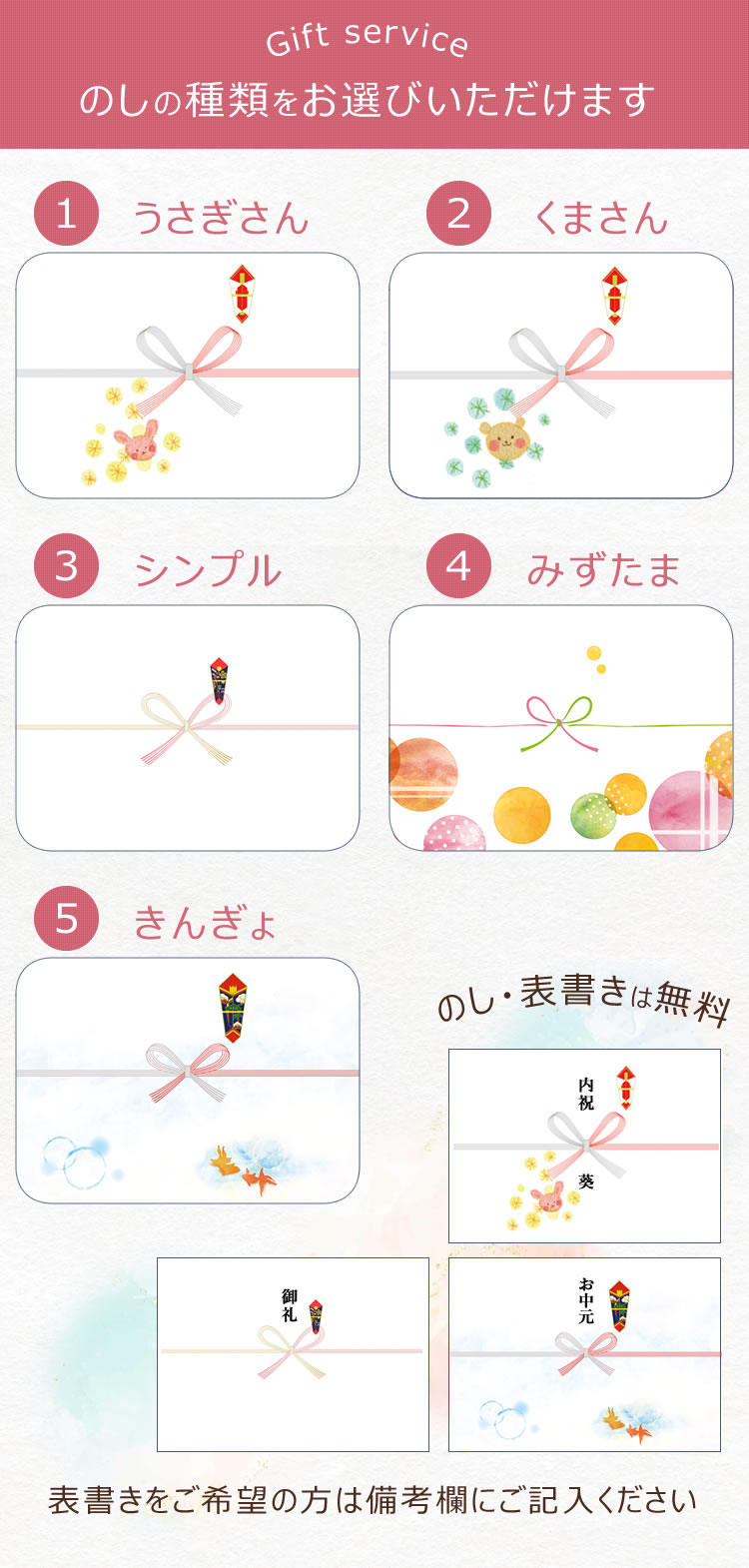 のし・表書き無料対応
