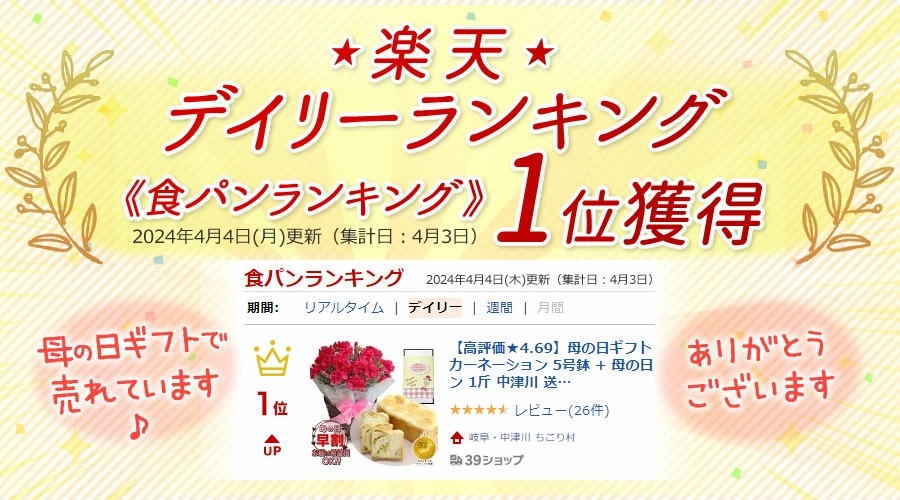 楽天食パンランキング１位獲得