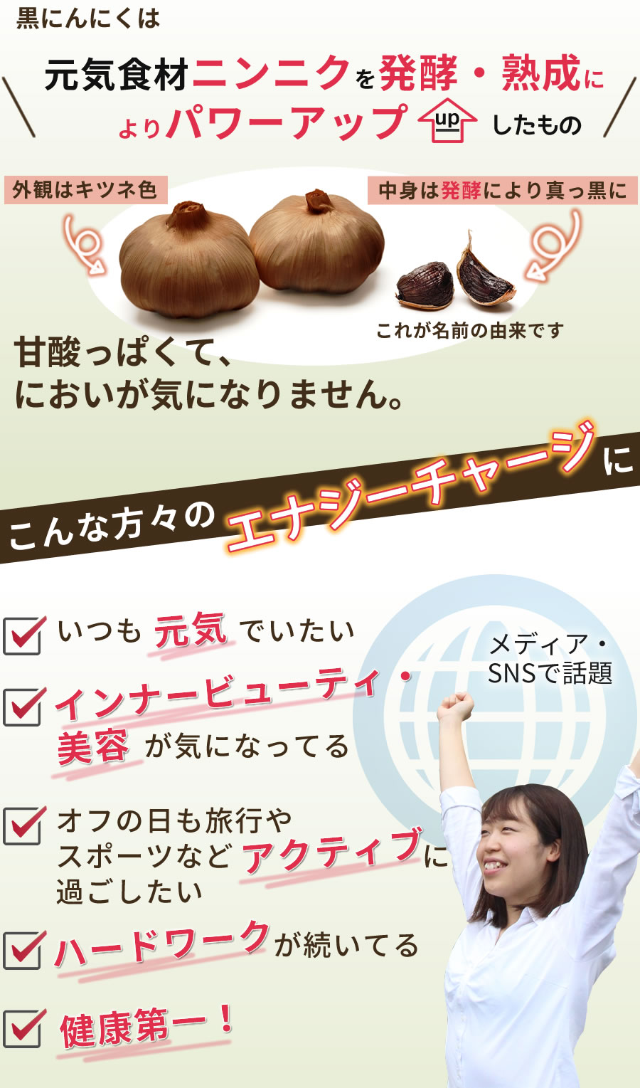 有機黒にんにくとは/こんな方のエナジーチャージに