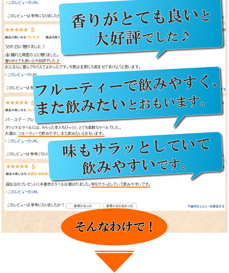 「芋特有の臭みもなく呑みやすかった」「味もさっぱりで美味しいと大喜び」「香りがとても良いと大好評」