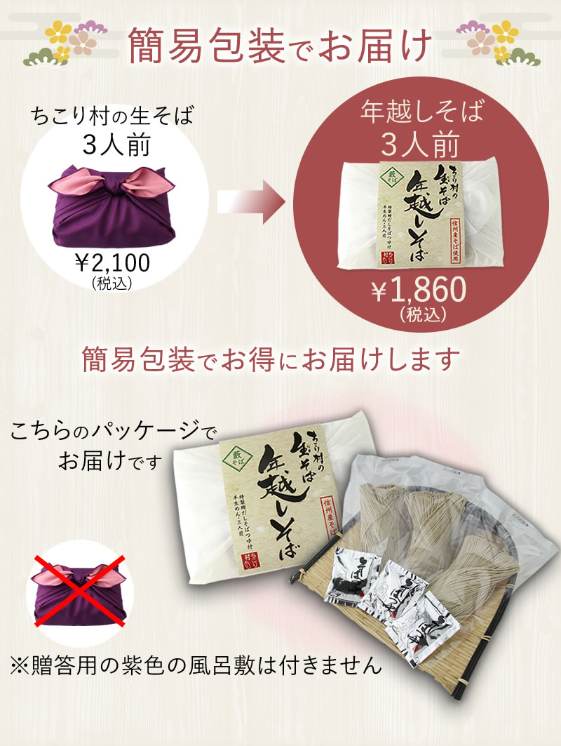 今年は簡易包装でお得になりました。紫色の風呂敷包みはつきません