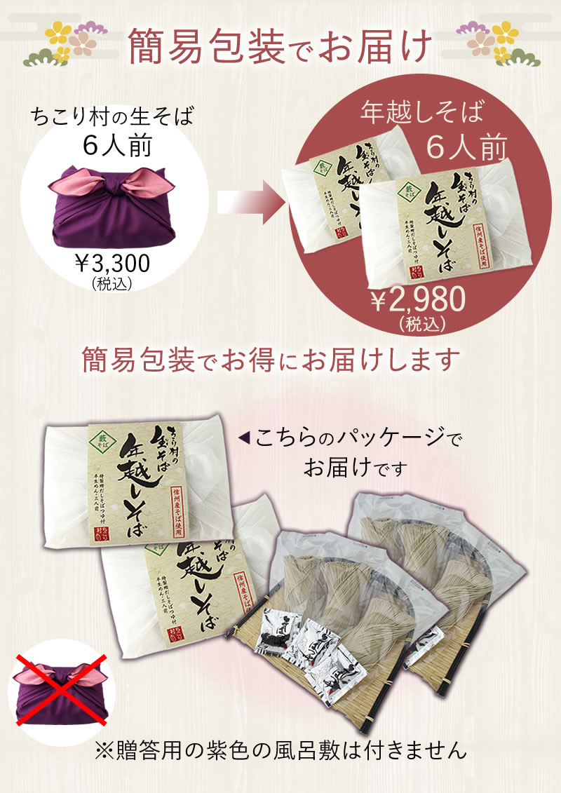 今年は簡易包装でお得になりました。紫色の風呂敷包みはつきません
