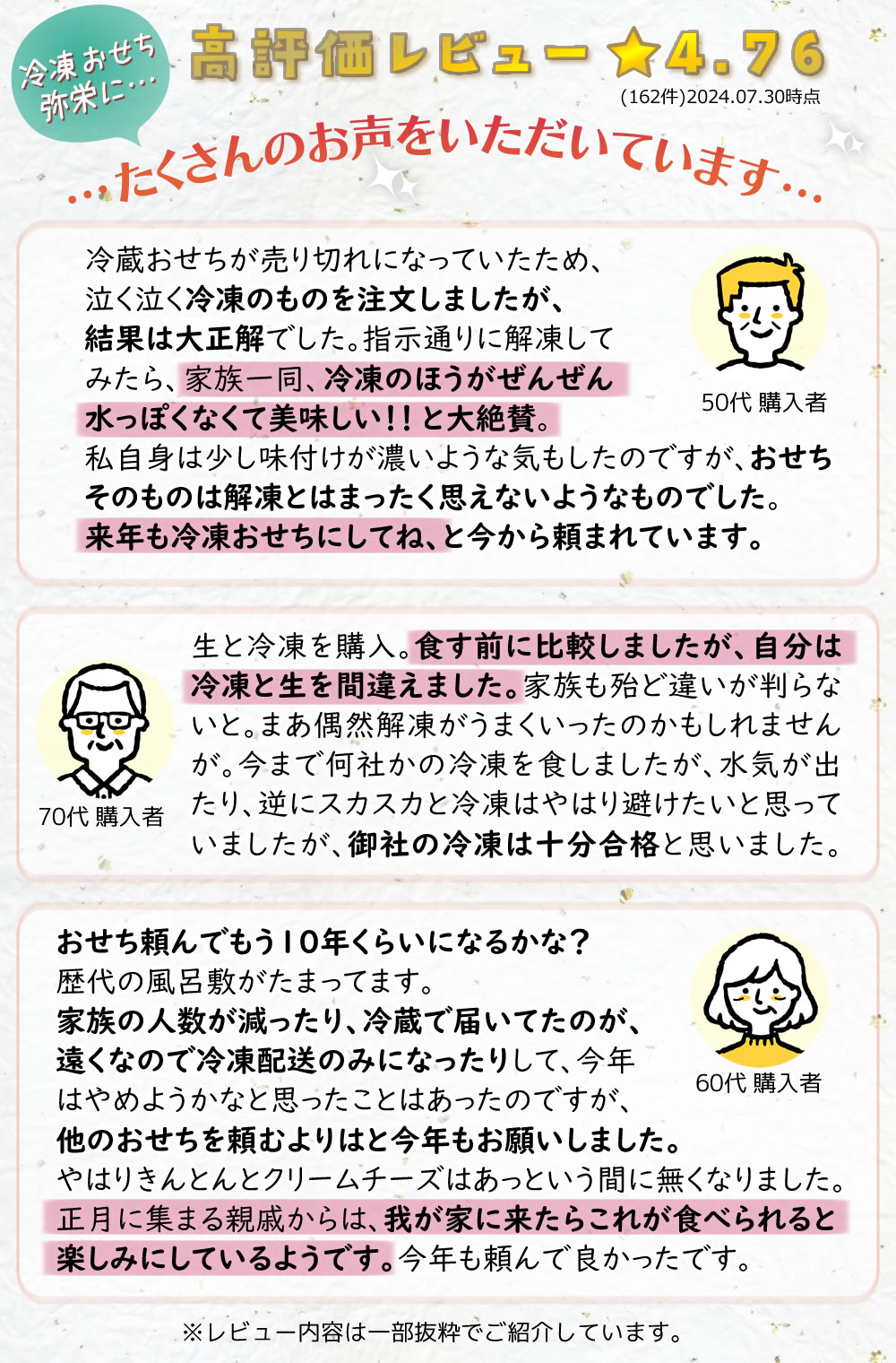 冷凍おせちにうれしいお声