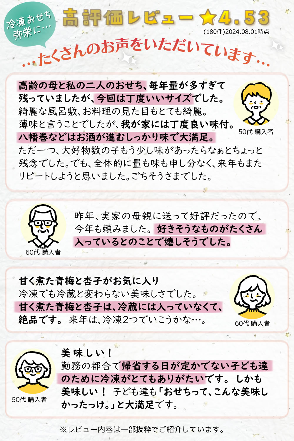冷凍おせちにうれしいお声